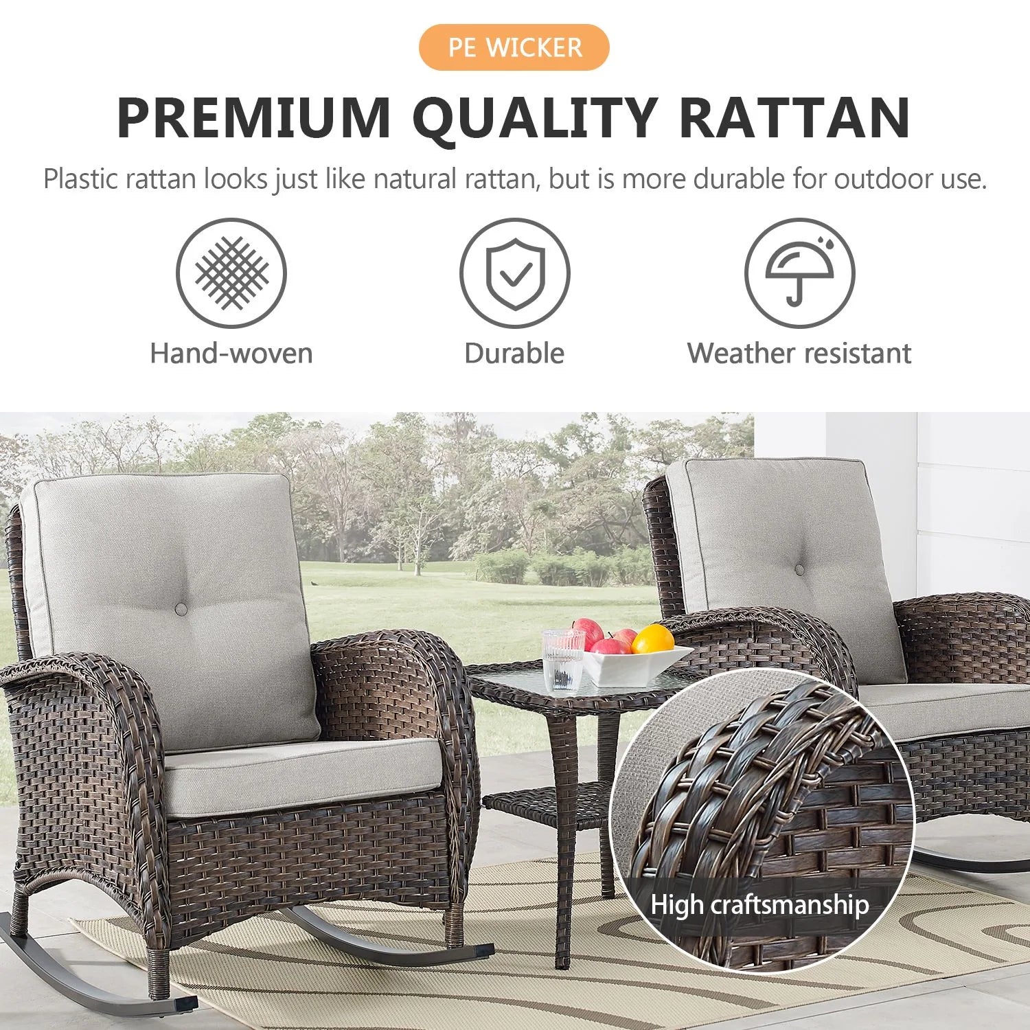 Outdoor Fire Pit Conversation Set, 3-Seat Sofa & Chairs Patio Furniture Set