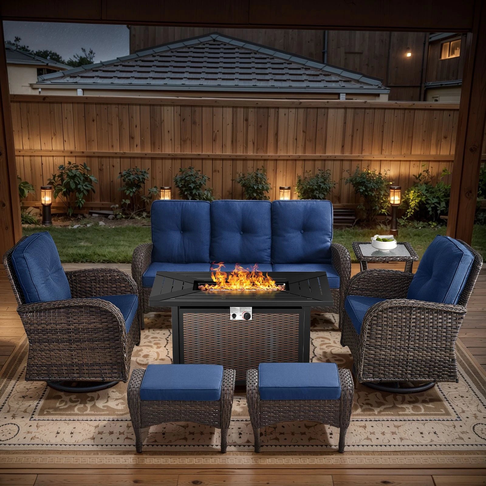 Outdoor Fire Pit Conversation Set, 3-Seat Sofa & Chairs Patio Furniture Set