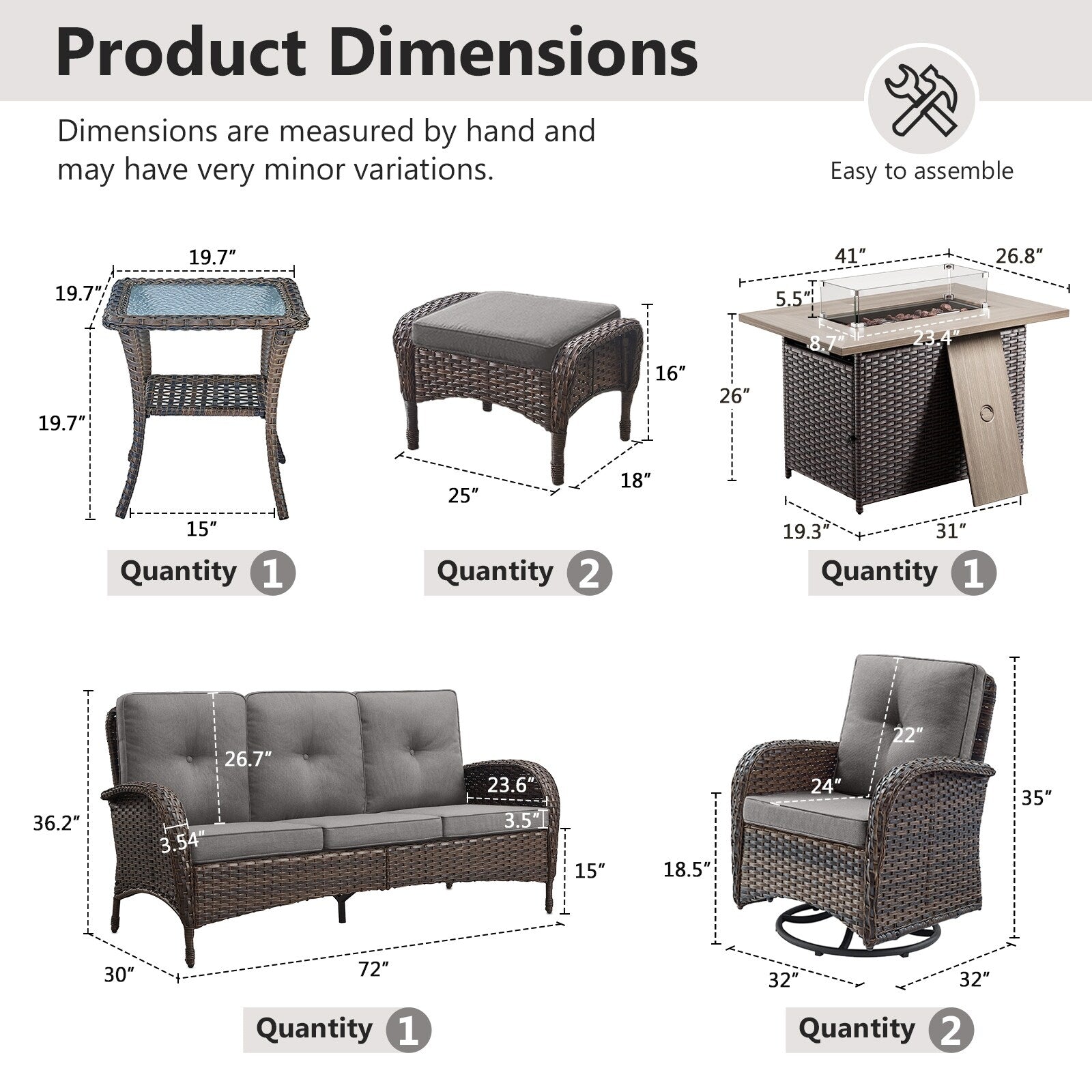 Outdoor Fire Pit Conversation Set, 3-Seat Sofa & Chairs Patio Furniture Set