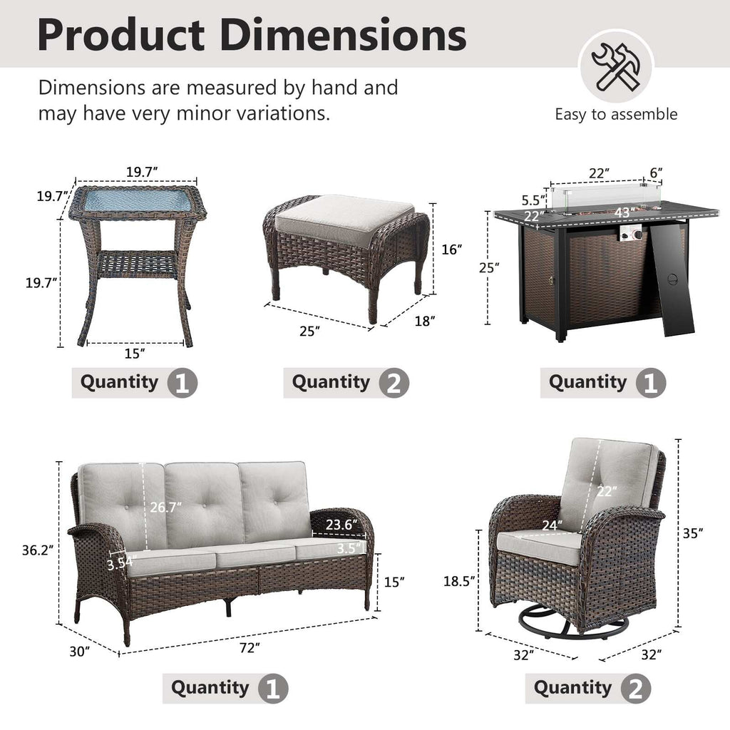 Outdoor Fire Pit Conversation Set, 3-Seat Sofa & Chairs Patio Furniture Set