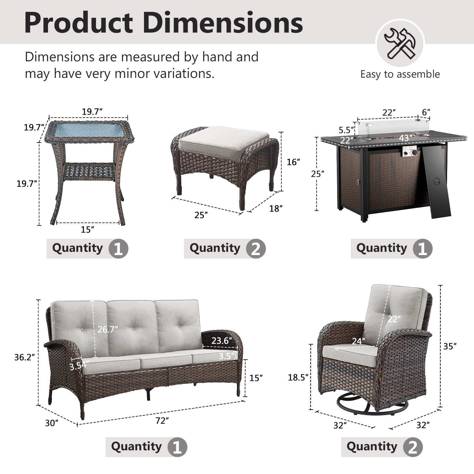 Outdoor Fire Pit Conversation Set, 3-Seat Sofa & Chairs Patio Furniture Set