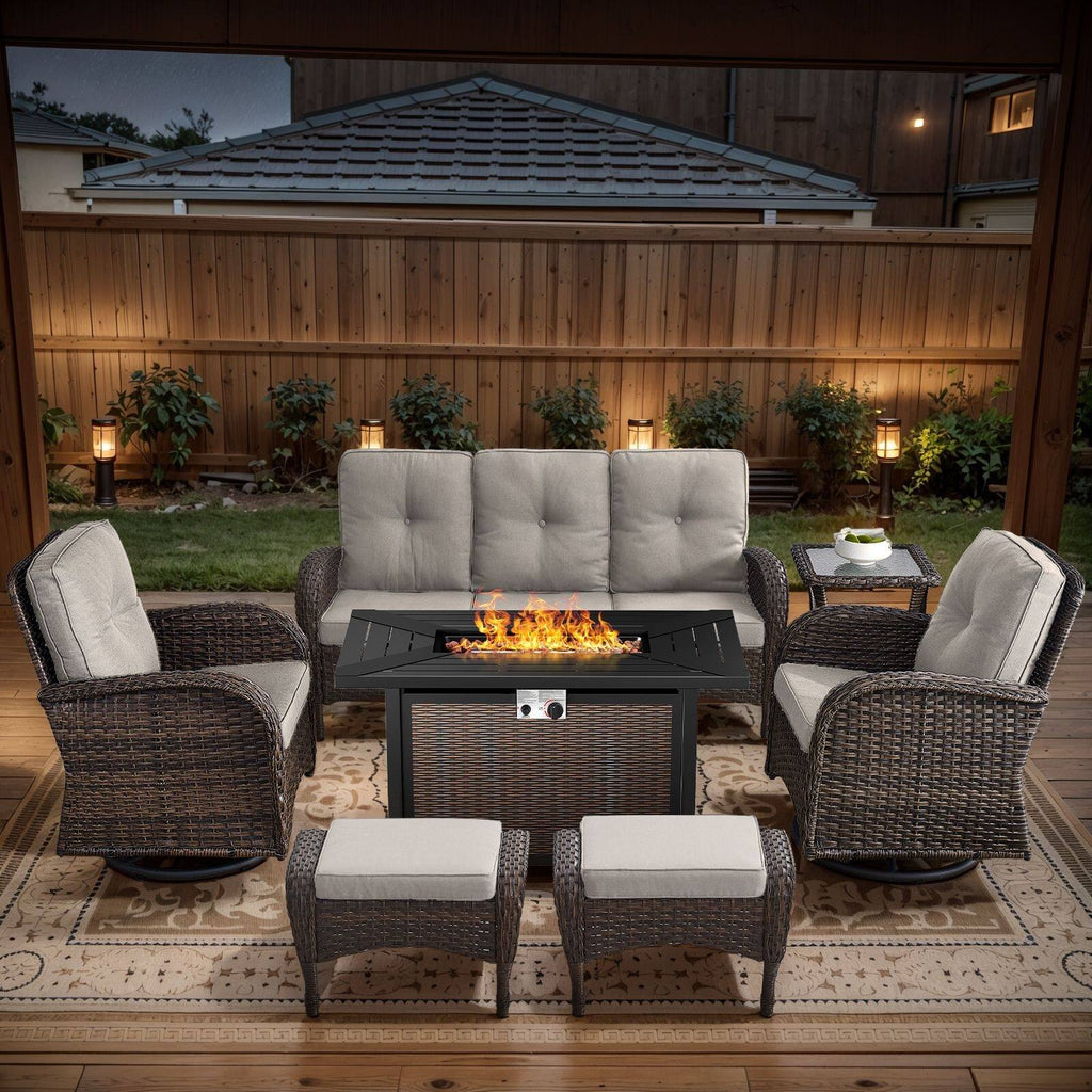 Outdoor Fire Pit Conversation Set, 3-Seat Sofa & Chairs Patio Furniture Set