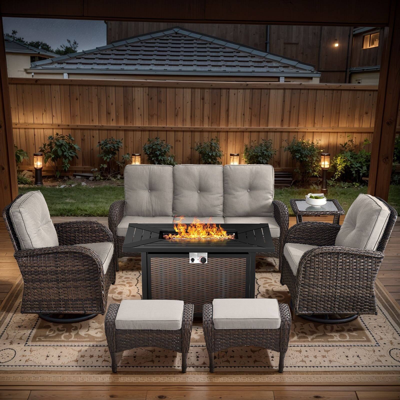 Outdoor Fire Pit Conversation Set, 3-Seat Sofa & Chairs Patio Furniture Set