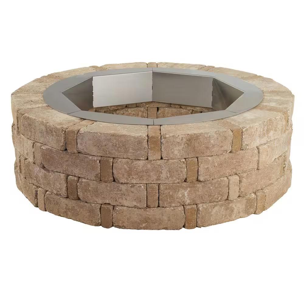 Rumblestone 46 In. X 14 In. round Concrete Fire Pit Kit No. 2 in Cafe with round Steel Insert
