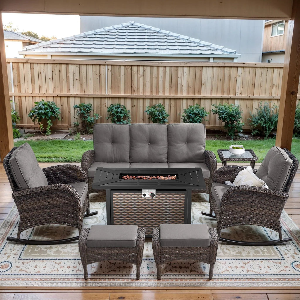 Outdoor Fire Pit Conversation Set, 3-Seat Sofa & Chairs Patio Furniture Set