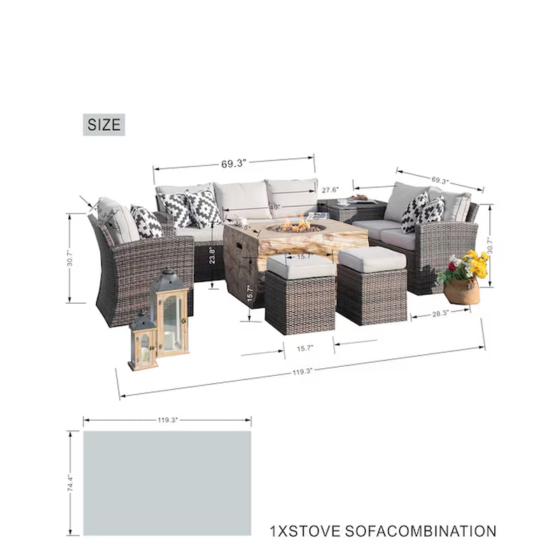 Arthur 7 -Piece Wicker Patio Sofa Conversation Set with Tan Cushions