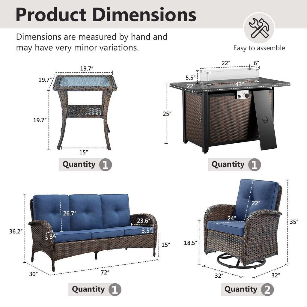 Outdoor Fire Pit Conversation Set, 3-Seat Sofa & Chairs Patio Furniture Set
