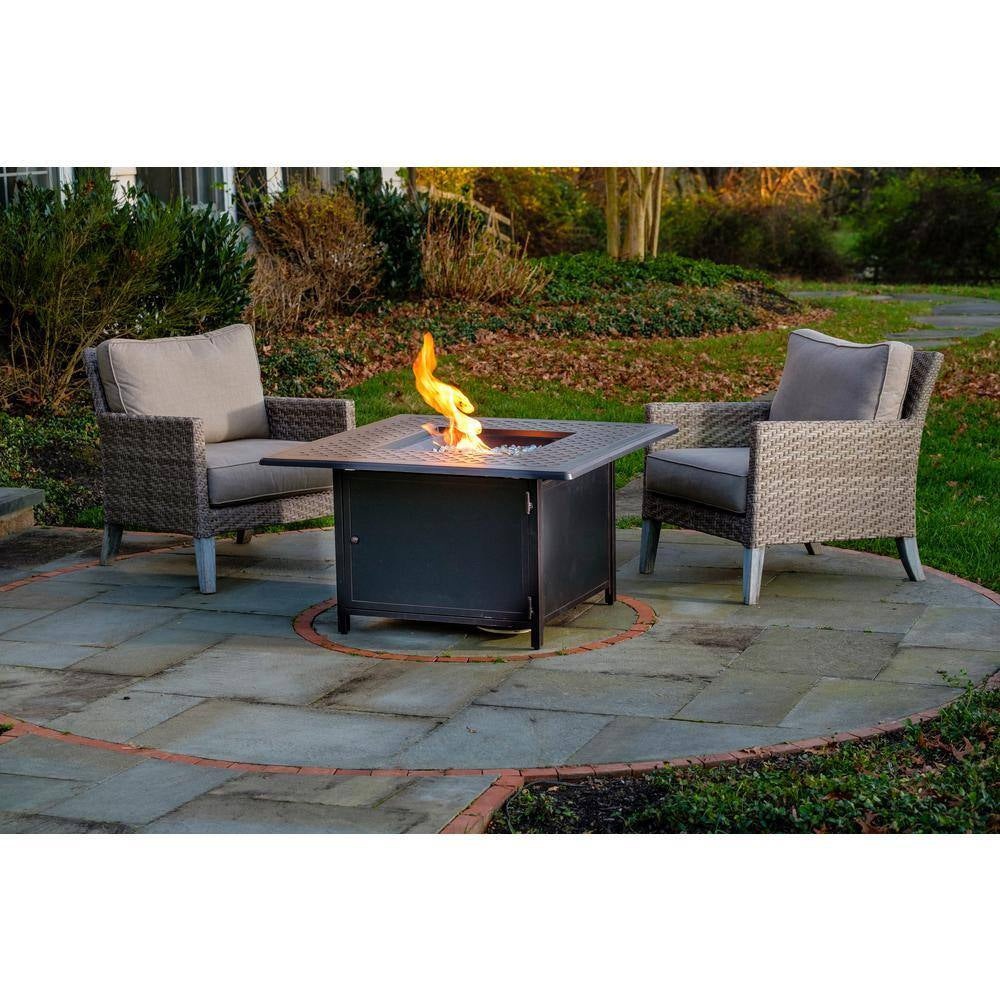 42 In. Topaz Cast Aluminum Heron Square Gas Fire Pit Chat Table with Clear Glass Fire Beads
