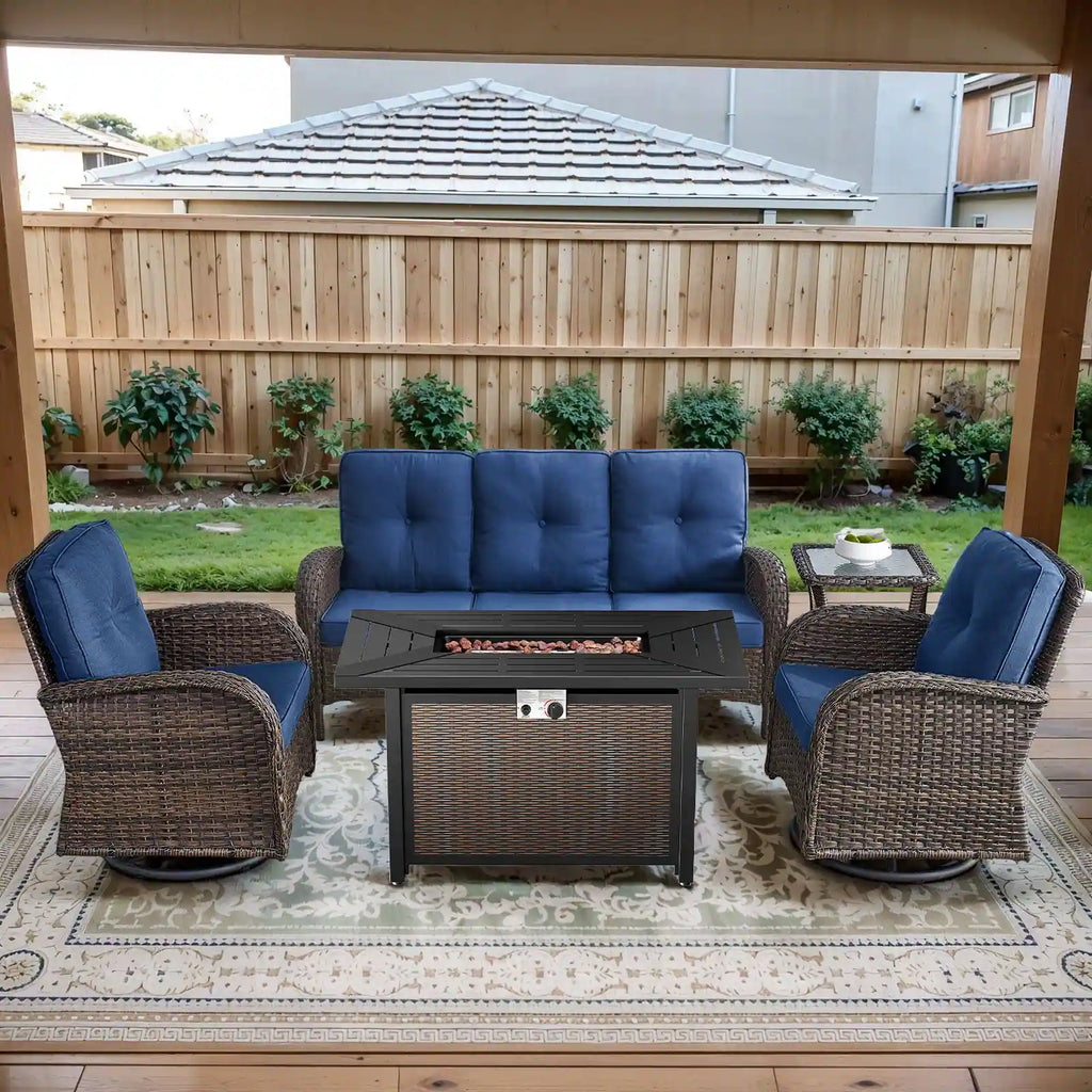 Outdoor Fire Pit Conversation Set, 3-Seat Sofa & Chairs Patio Furniture Set