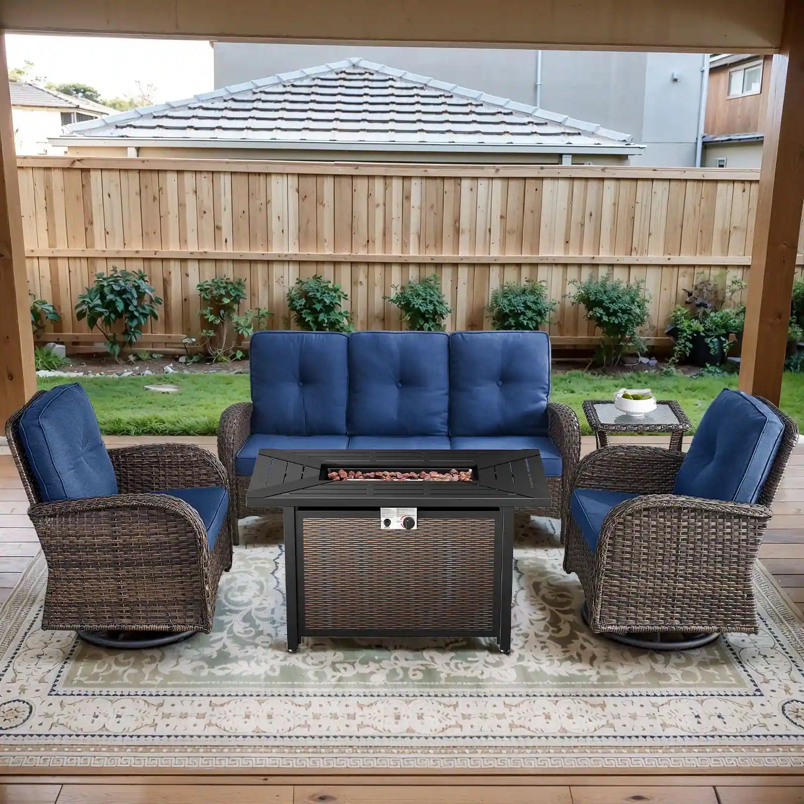 Outdoor Fire Pit Conversation Set, 3-Seat Sofa & Chairs Patio Furniture Set