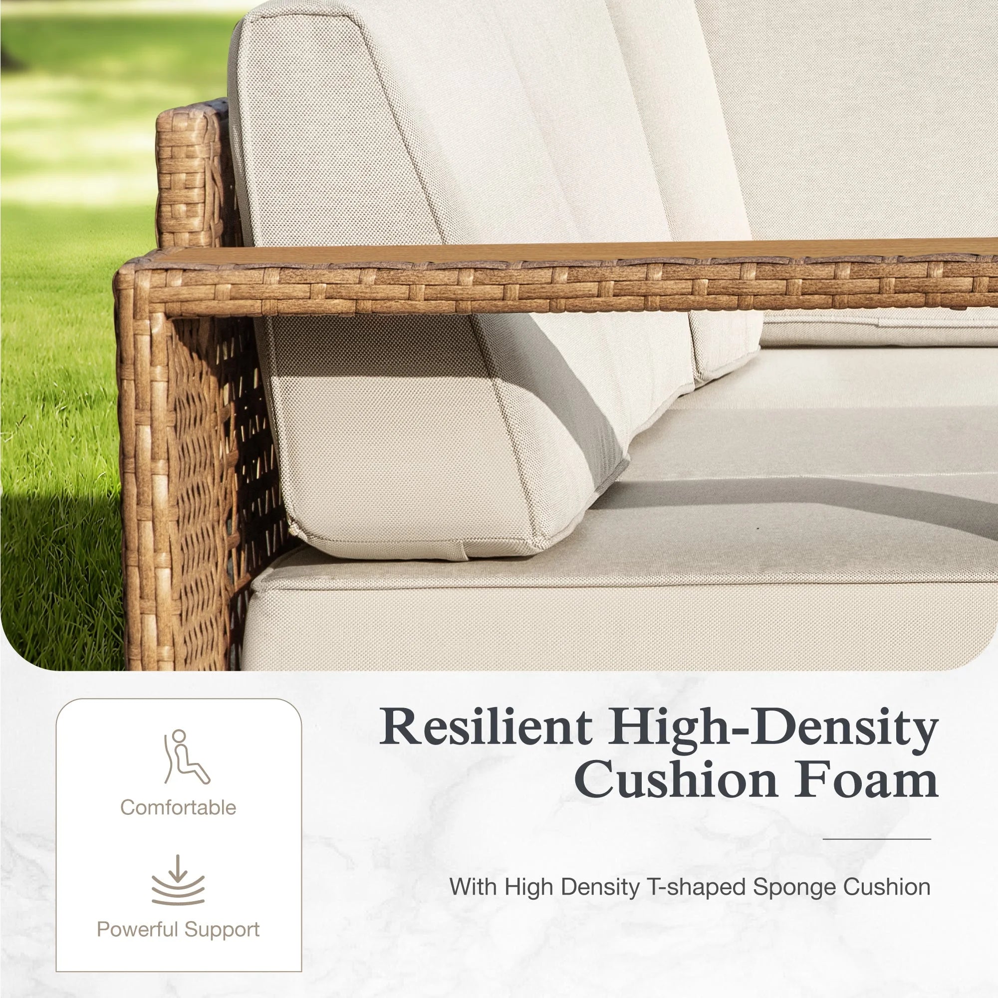 6 Pieces U-Shaped Wicker Patio Furniture Set 6-Seat Outdoor Cushioned Conversation Set, Yellow-Brown & Beige