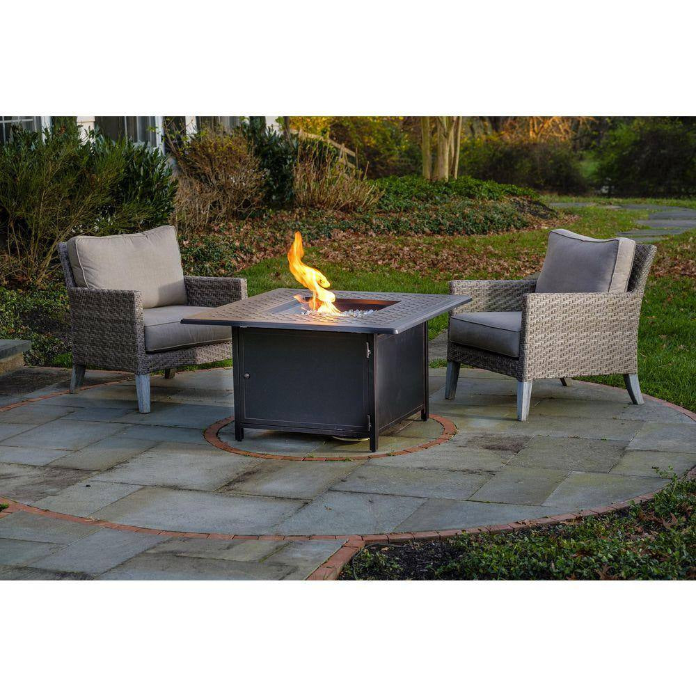 42 In. Topaz Cast Aluminum Heron Square Gas Fire Pit Chat Table with Clear Glass Fire Beads