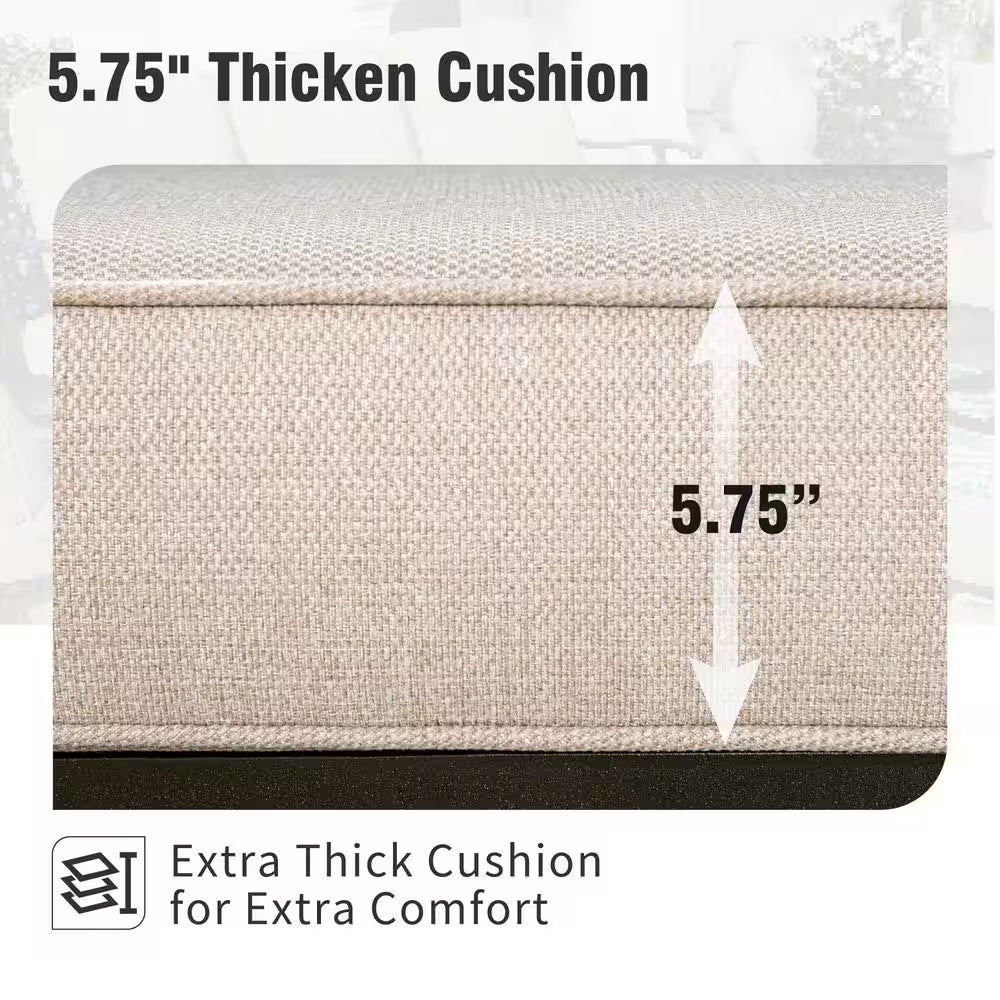 Black Metal Meshed 7 Seat 6-Piece Steel Outdoor Fire Pit Patio Set with Beige Cushions, Black Rectangular Fire Pit Table