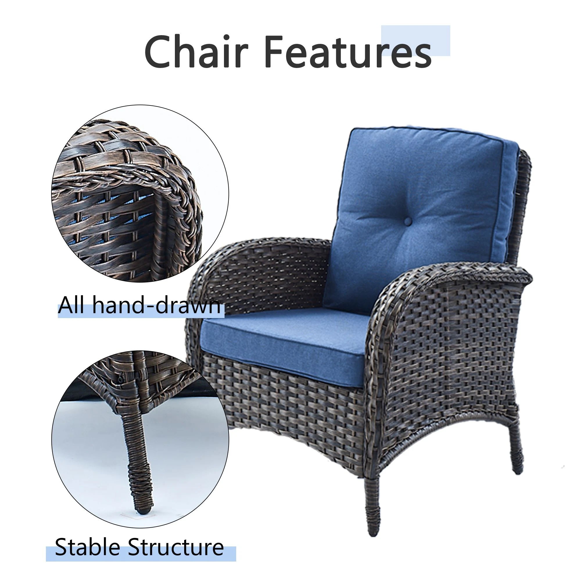 Outdoor Fire Pit Conversation Set, 3-Seat Sofa & Chairs Patio Furniture Set