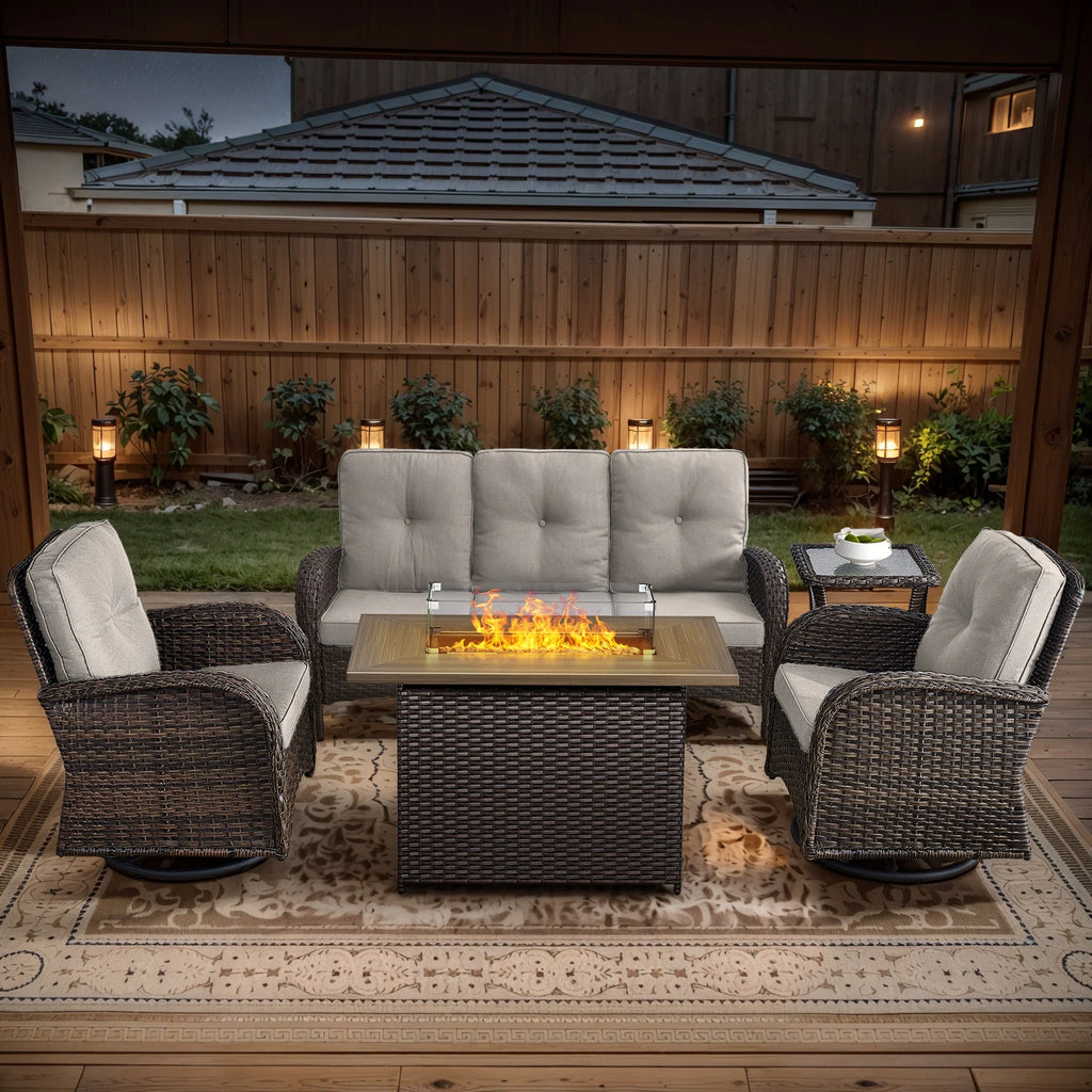 Outdoor Fire Pit Conversation Set, 3-Seat Sofa & Chairs Patio Furniture Set