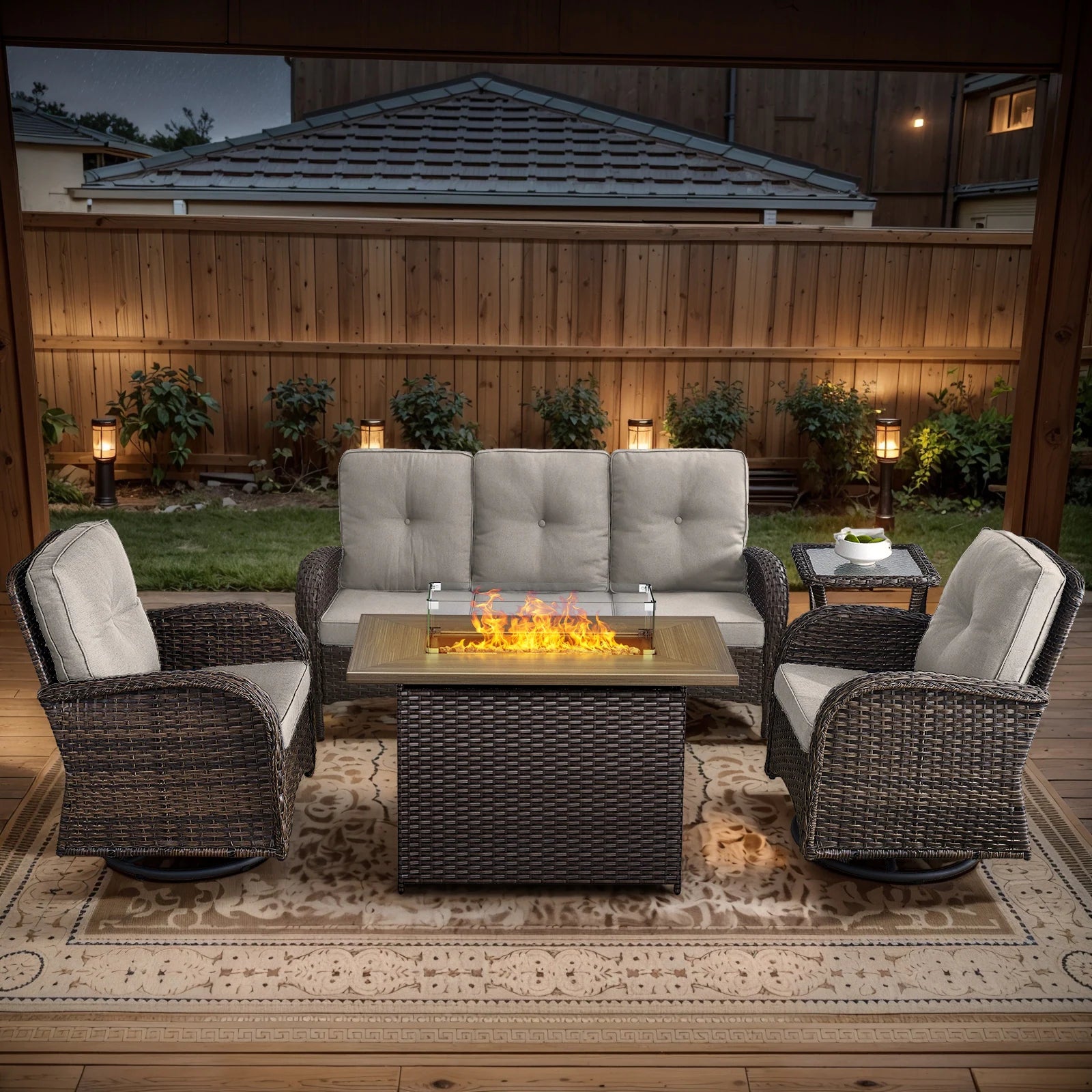 Outdoor Fire Pit Conversation Set, 3-Seat Sofa & Chairs Patio Furniture Set