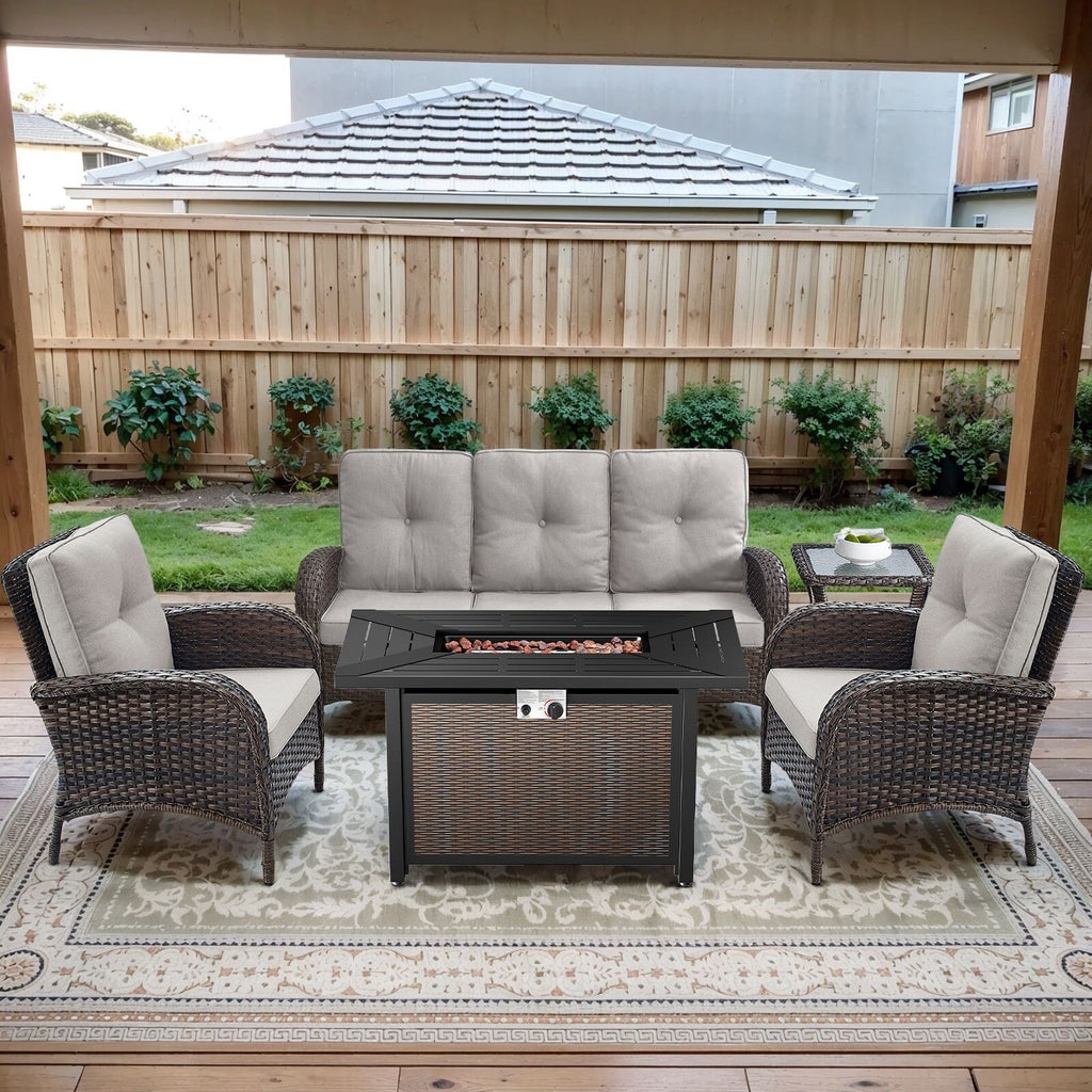 Outdoor Fire Pit Conversation Set, 3-Seat Sofa & Chairs Patio Furniture Set