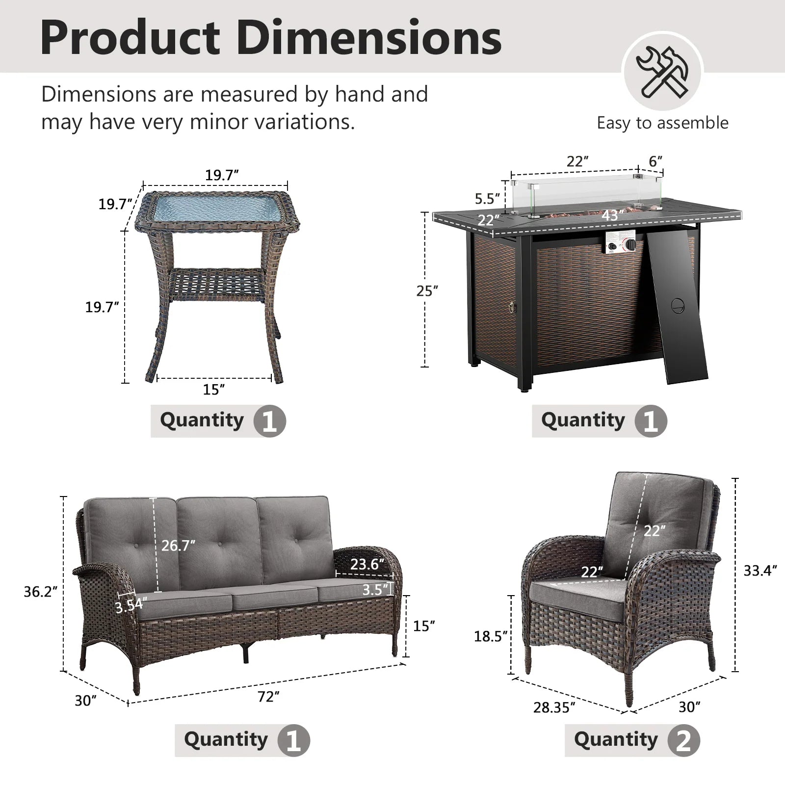 Outdoor Fire Pit Conversation Set, 3-Seat Sofa & Chairs Patio Furniture Set