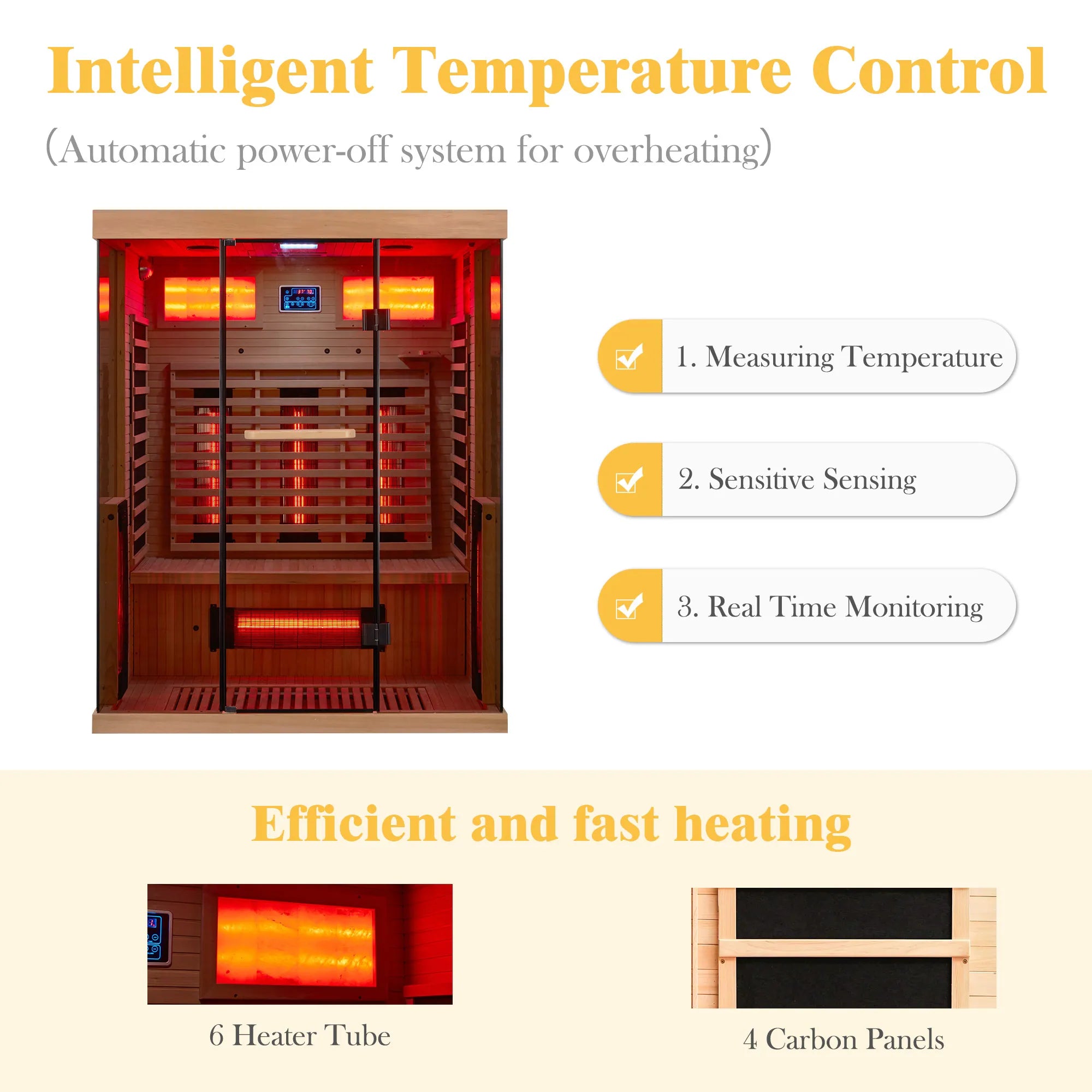 Infrared Sauna up to 4 Person with 15 Minutes Warm-Up Heater Tube & Carbon Plate