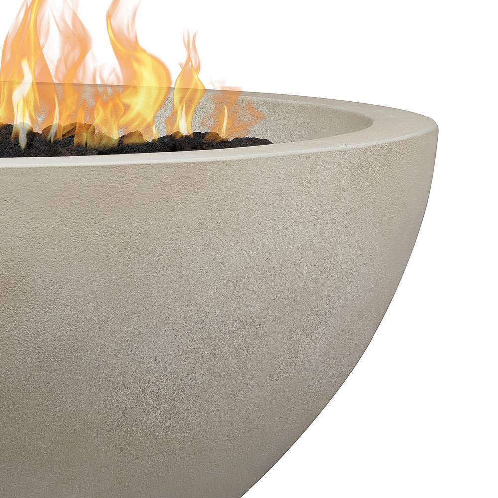 Pompton 42 In. round Concrete Composite Propane Fire Pit in Fog with Vinyl Cover