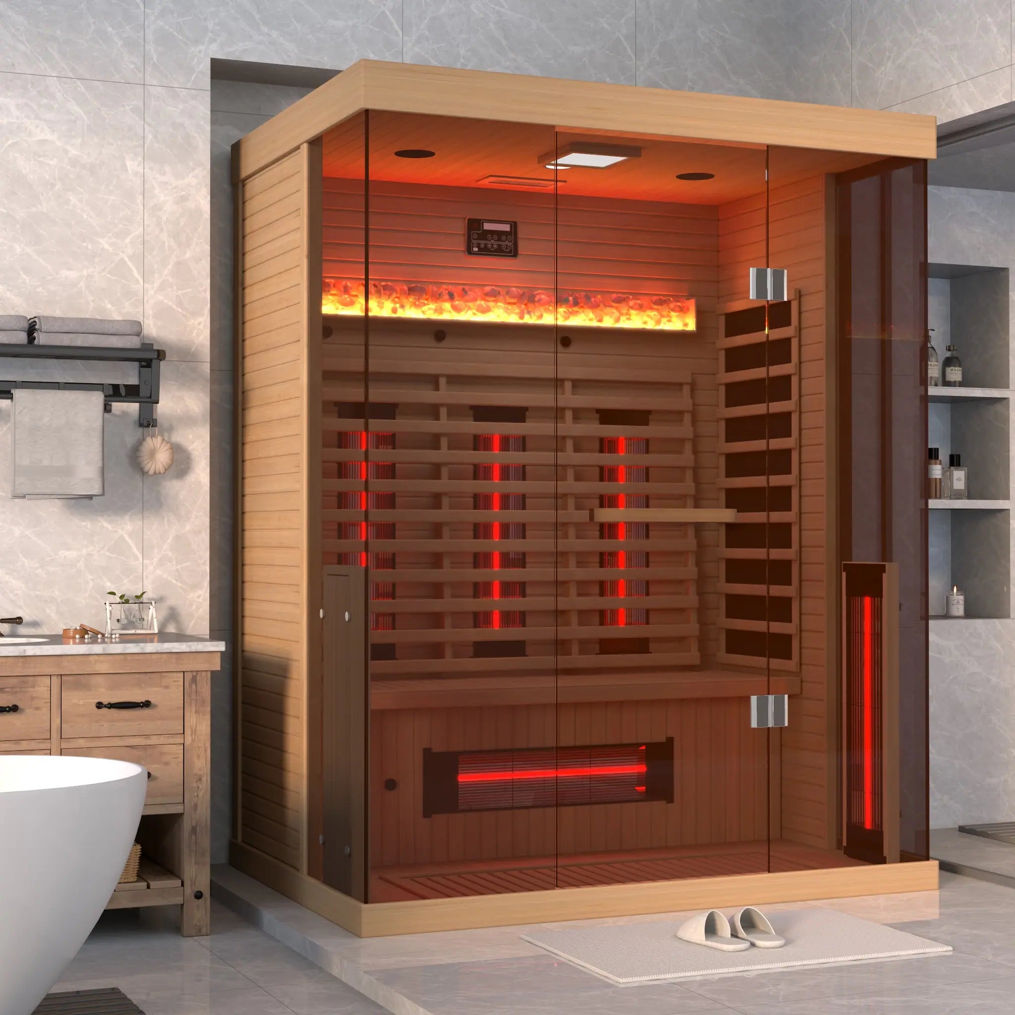 Infrared Sauna up to 4 Person with 15 Minutes Warm-Up Heater Tube & Carbon Plate