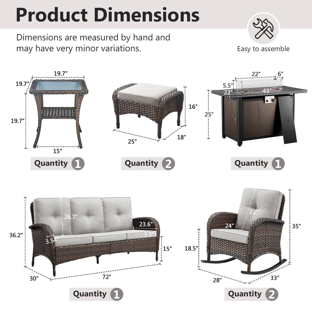 Outdoor Fire Pit Conversation Set, 3-Seat Sofa & Chairs Patio Furniture Set