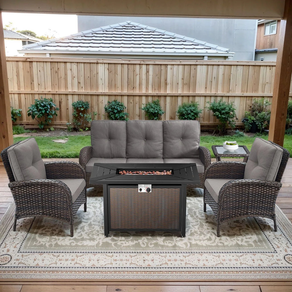 Outdoor Fire Pit Conversation Set, 3-Seat Sofa & Chairs Patio Furniture Set