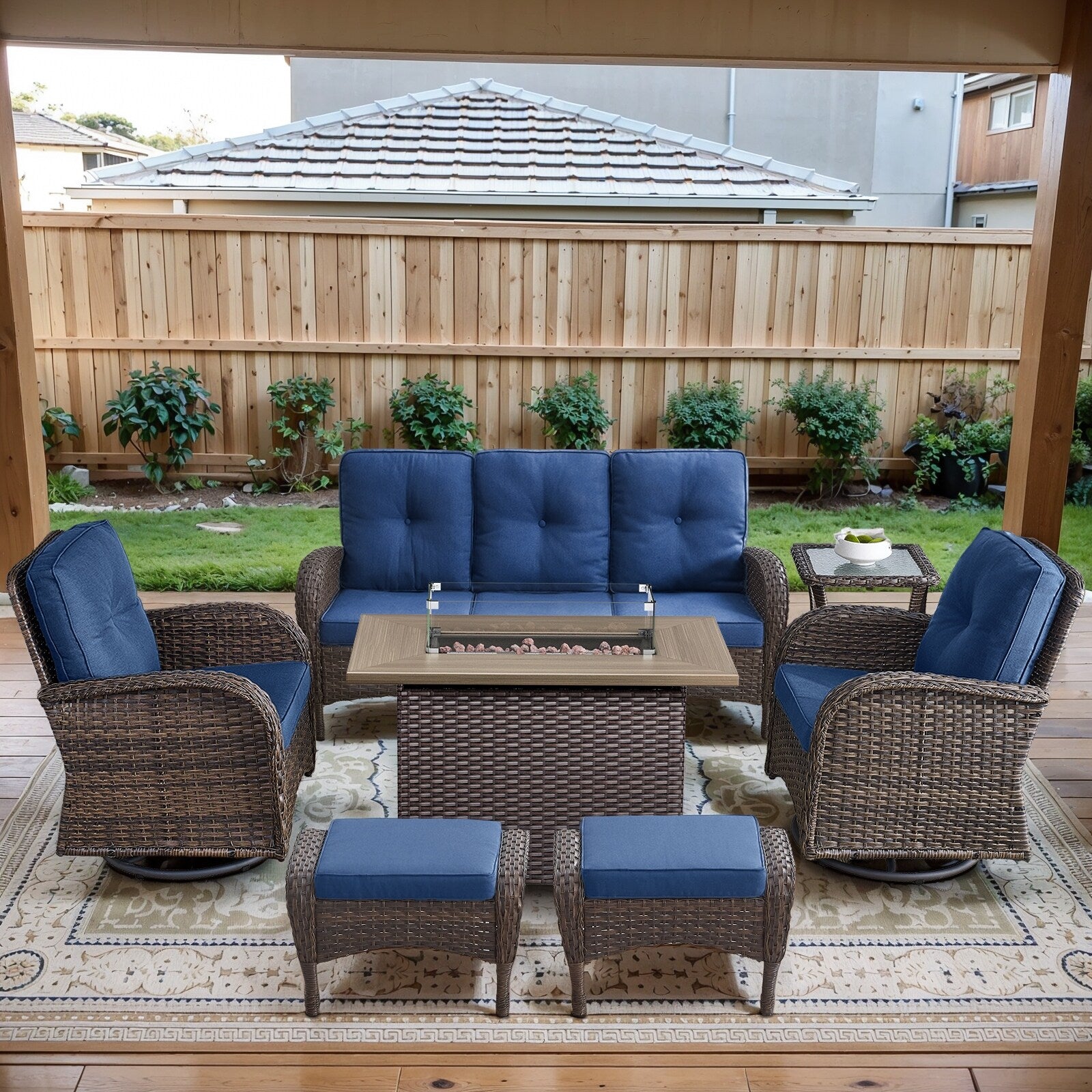 Outdoor Fire Pit Conversation Set, 3-Seat Sofa & Chairs Patio Furniture Set