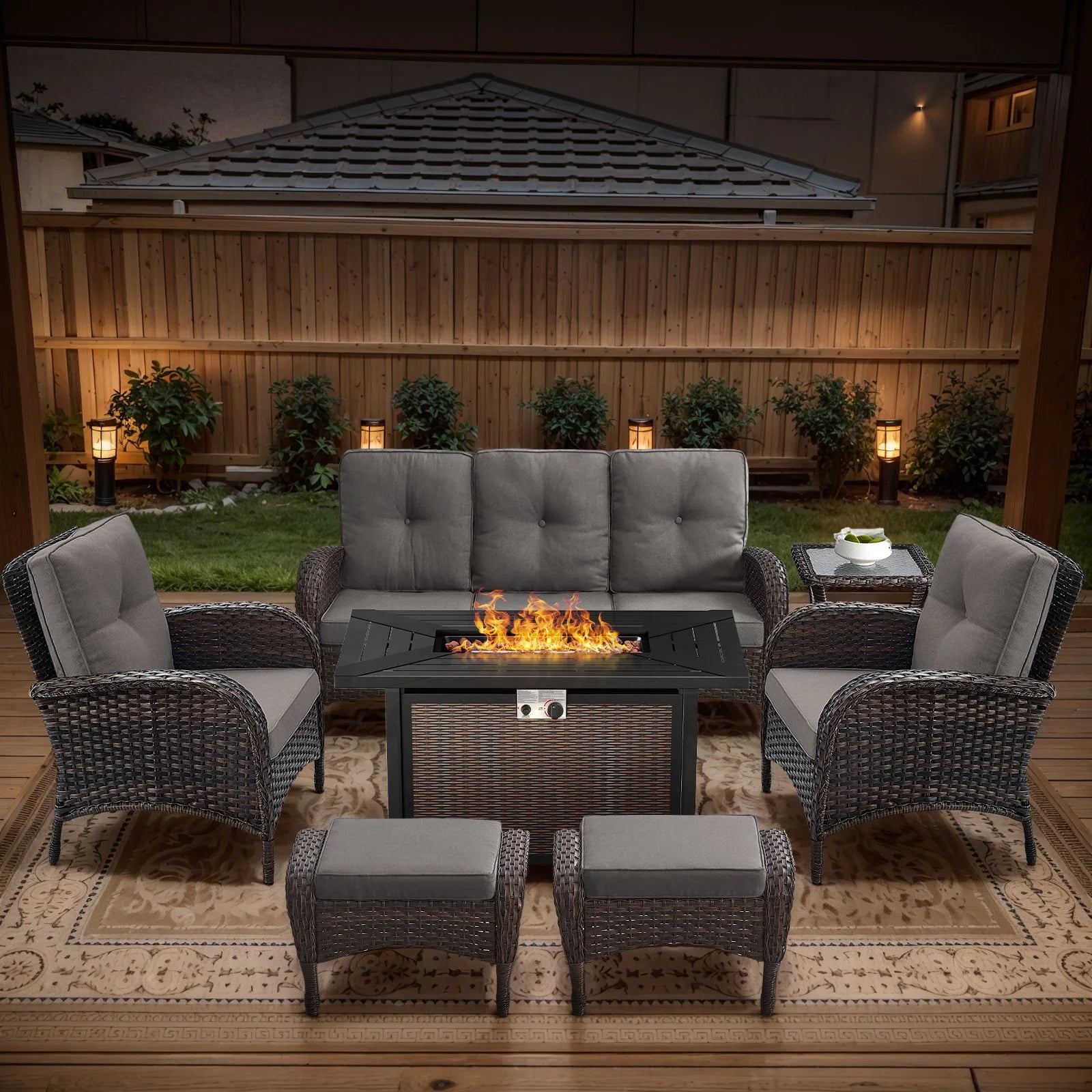 Outdoor Fire Pit Conversation Set, 3-Seat Sofa & Chairs Patio Furniture Set