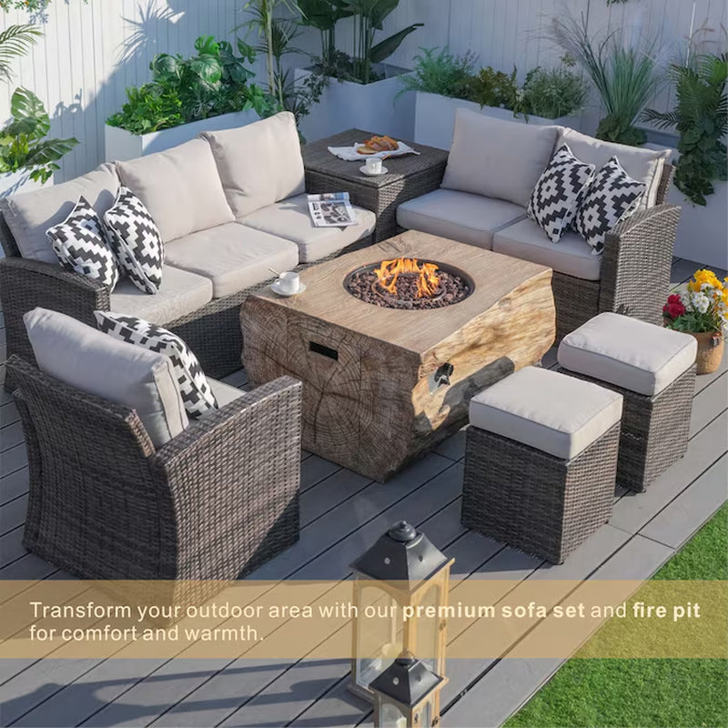 Arthur 7 -Piece Wicker Patio Sofa Conversation Set with Tan Cushions