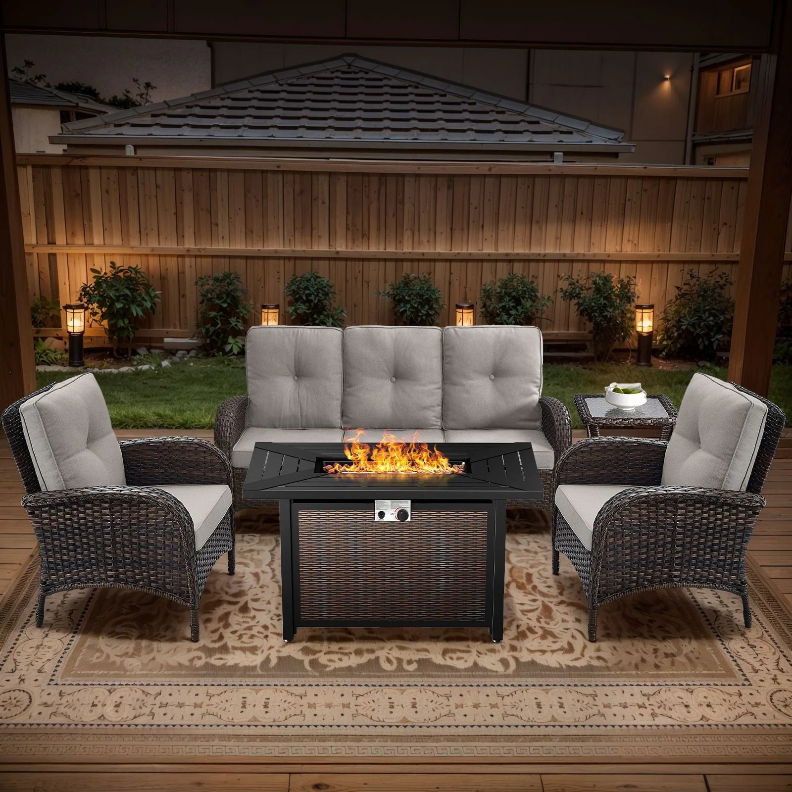 Outdoor Fire Pit Conversation Set, 3-Seat Sofa & Chairs Patio Furniture Set