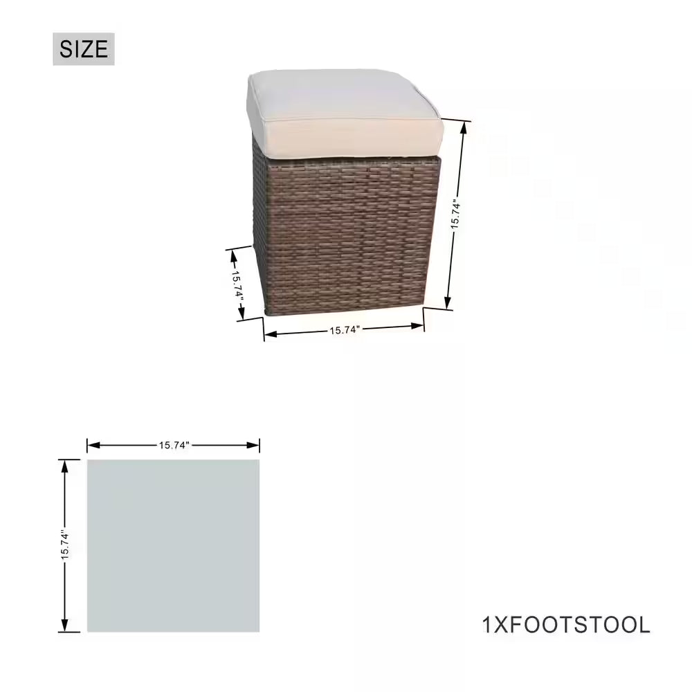 Madison 7-Piece Wicker Patio Fire Pit Conversation Sofa Set with Beige Cushions