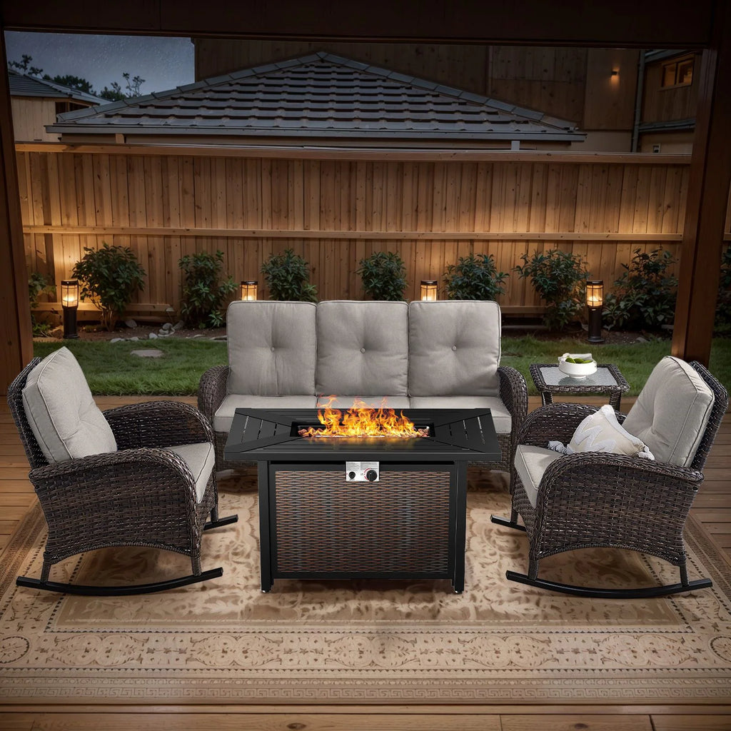Outdoor Fire Pit Conversation Set, 3-Seat Sofa & Chairs Patio Furniture Set