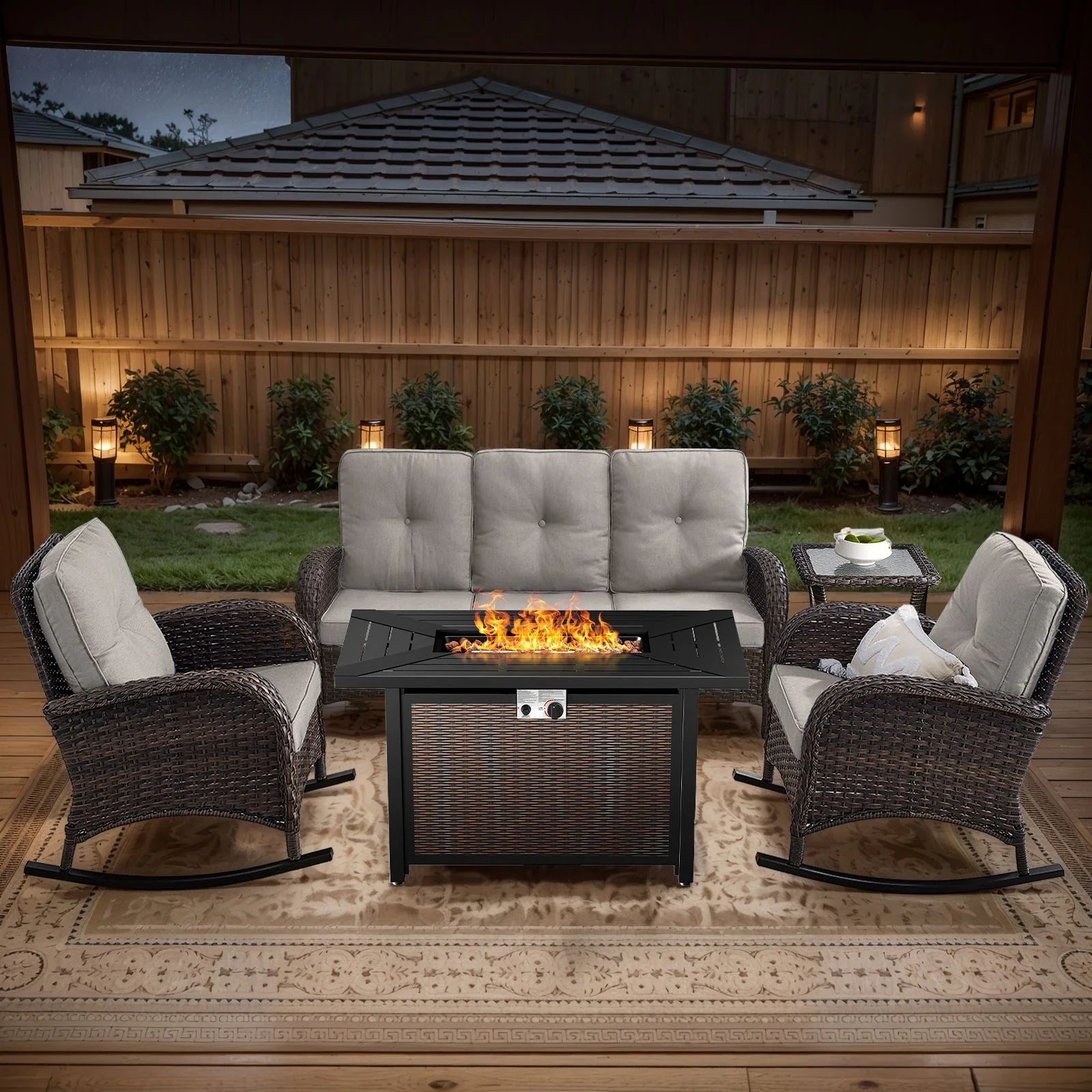 Outdoor Fire Pit Conversation Set, 3-Seat Sofa & Chairs Patio Furniture Set