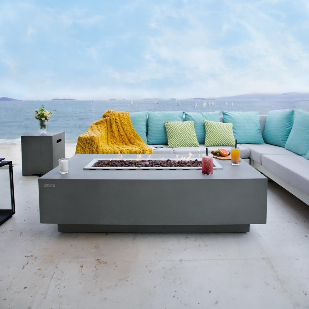 Granville Fire Table Outdoor Fire Pit 60" X 27" Cast Concrete Firepit Includes Lava Rocks 45,000 Btus Outdoor Fireplace for Patio Furniture Set, Deck, Porch, Outdoor Heater - Natural Gas