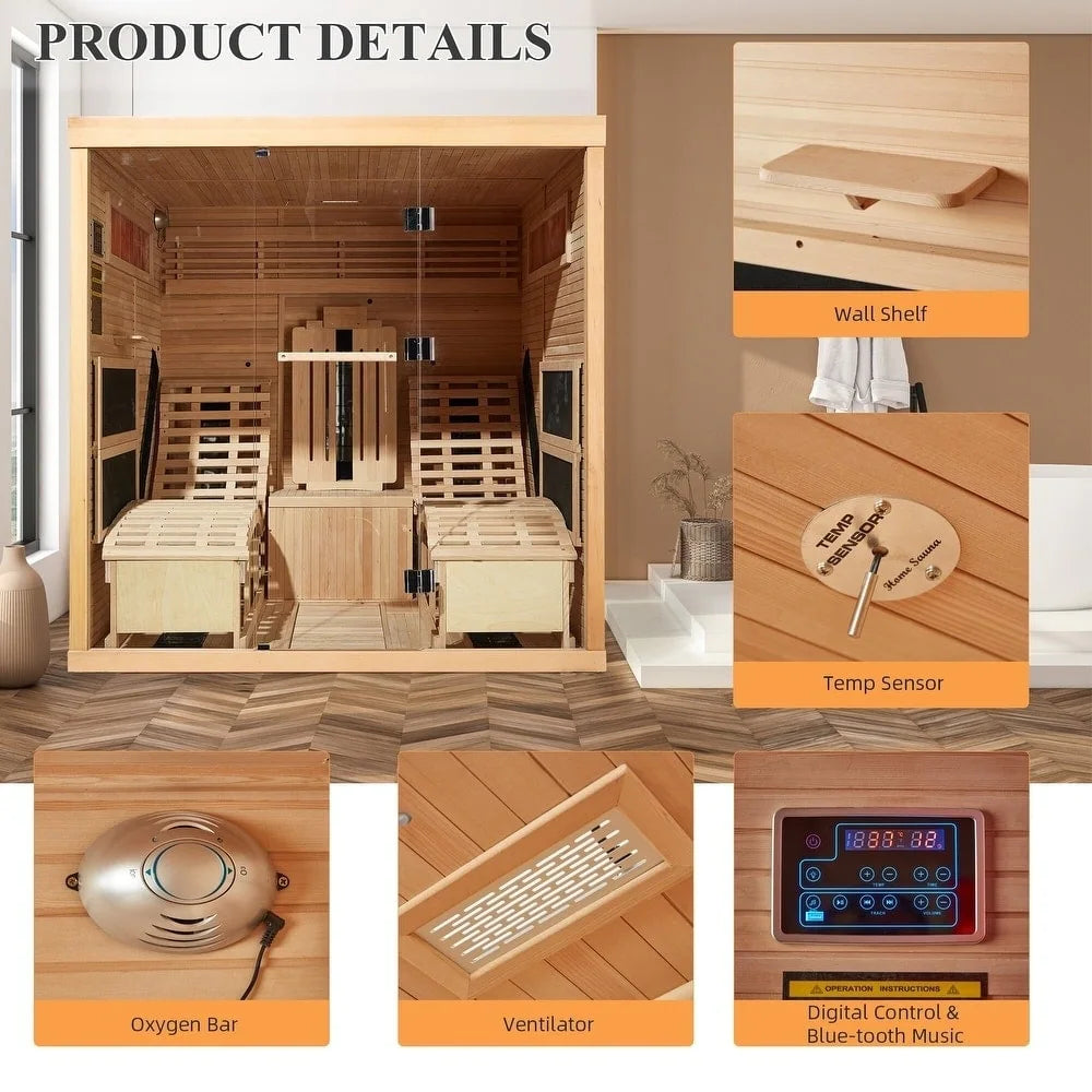 Infrared Sauna up to 4 Person with 15 Minutes Warm-Up Heater Tube & Carbon Plate