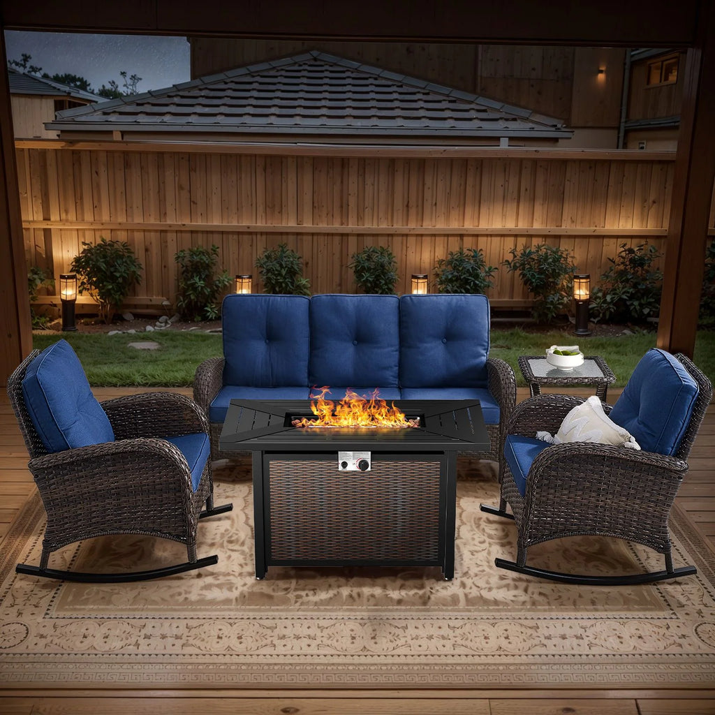 Outdoor Fire Pit Conversation Set, 3-Seat Sofa & Chairs Patio Furniture Set