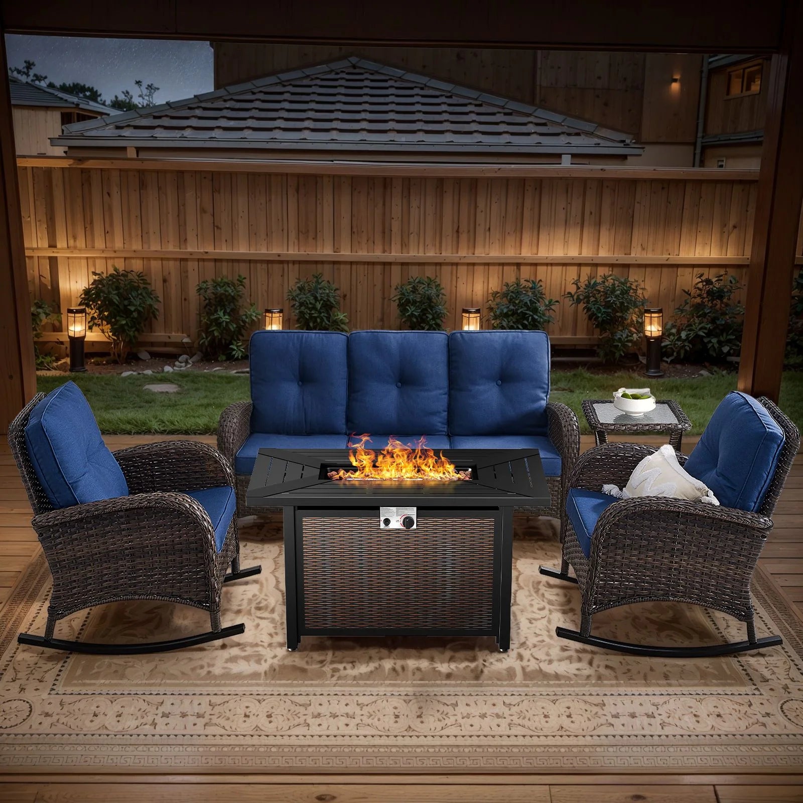 Outdoor Fire Pit Conversation Set, 3-Seat Sofa & Chairs Patio Furniture Set