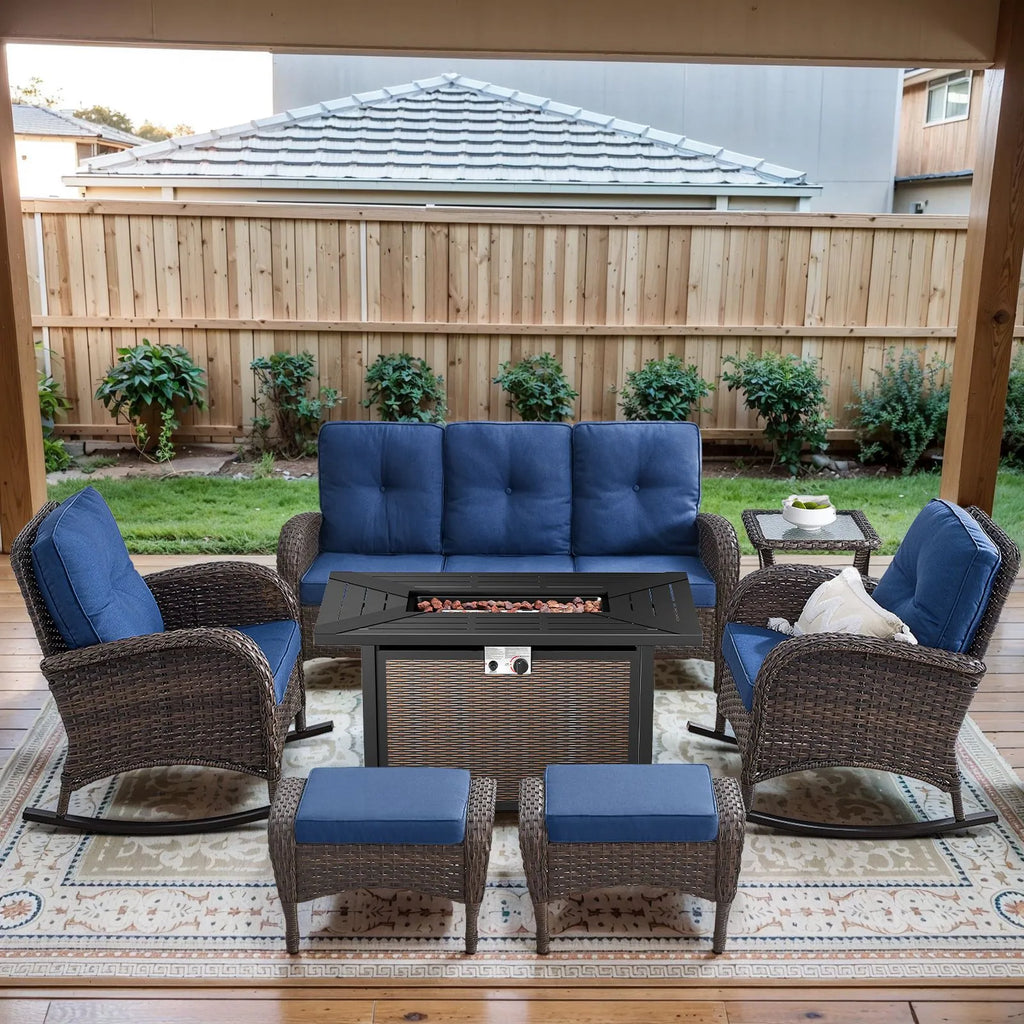 Outdoor Fire Pit Conversation Set, 3-Seat Sofa & Chairs Patio Furniture Set