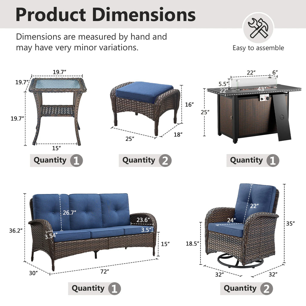 Outdoor Fire Pit Conversation Set, 3-Seat Sofa & Chairs Patio Furniture Set