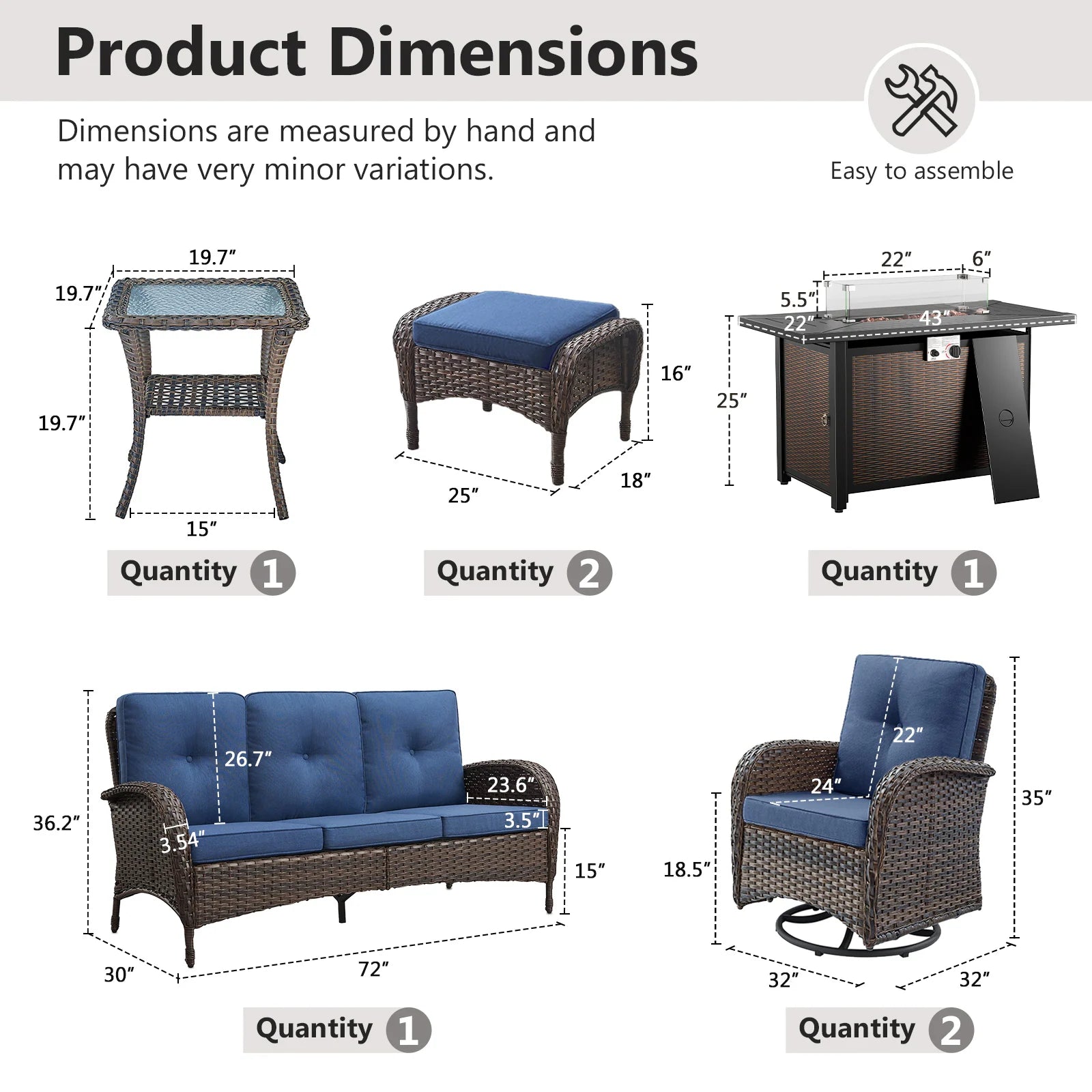 Outdoor Fire Pit Conversation Set, 3-Seat Sofa & Chairs Patio Furniture Set